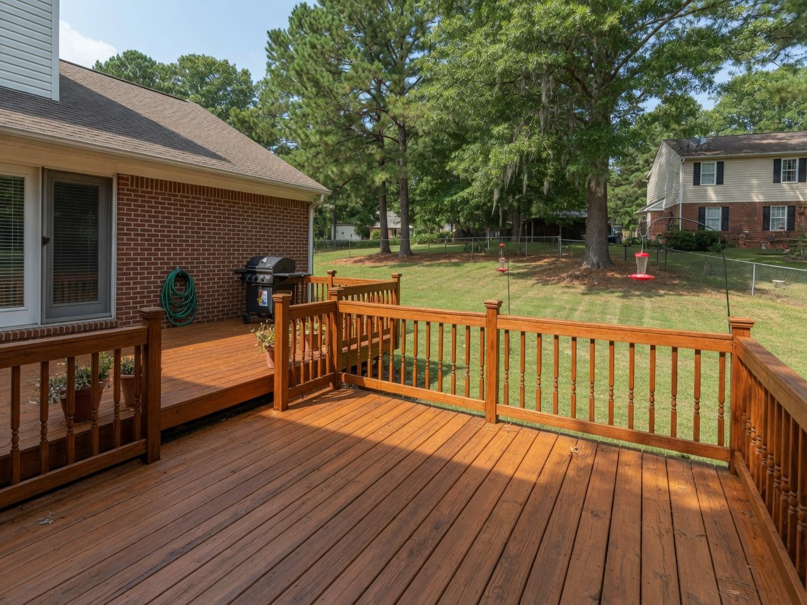 Stained backyard deck on a North Carolina home