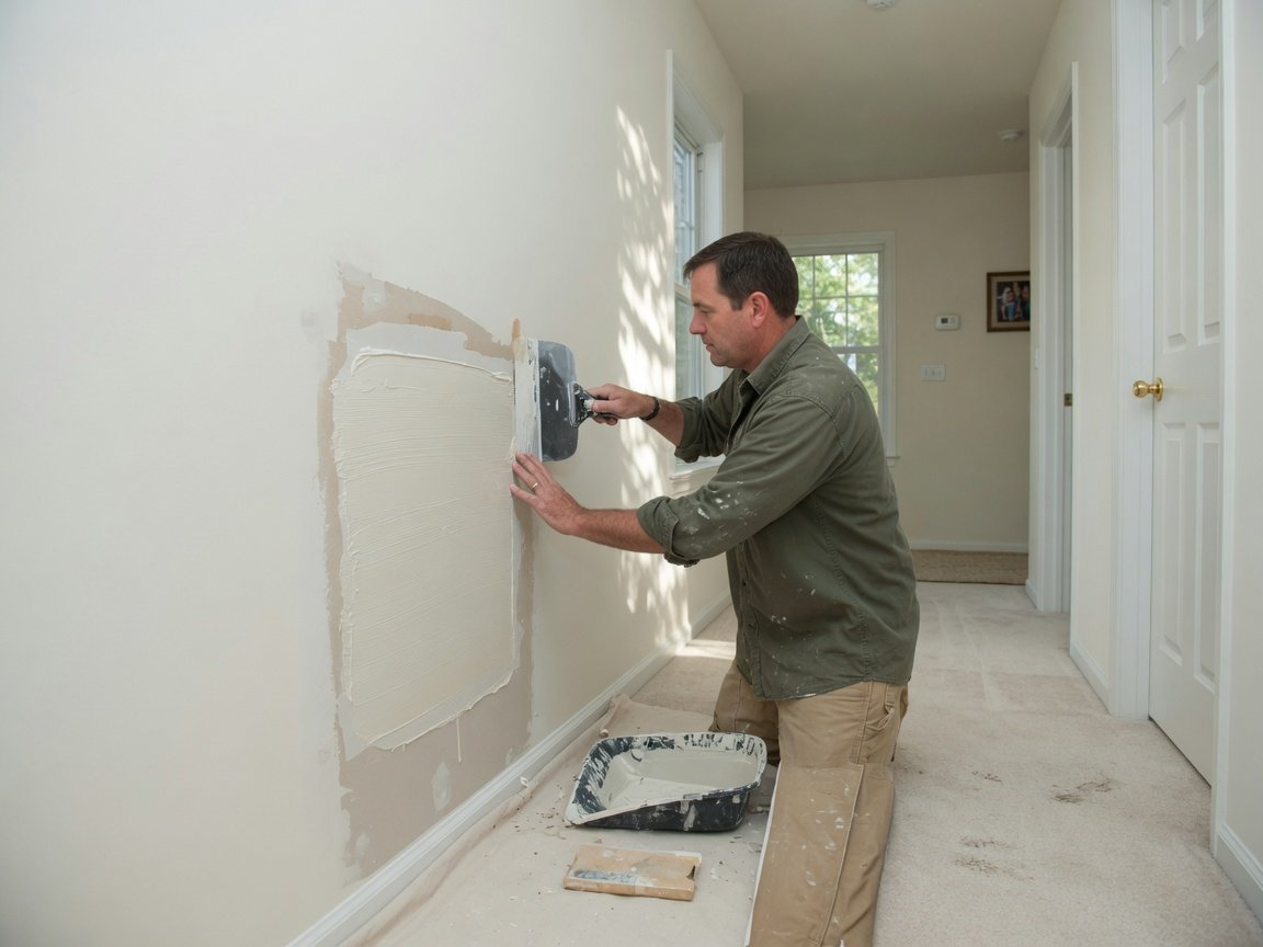 Drywall repair and finishing in a suburban home